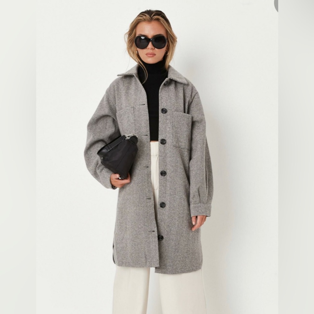 MISSGUIDED gray lined mid-length shacket!